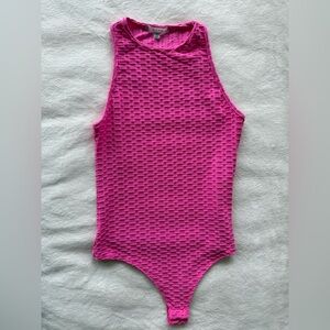 Pink Textured Sleeveless Bodysuit